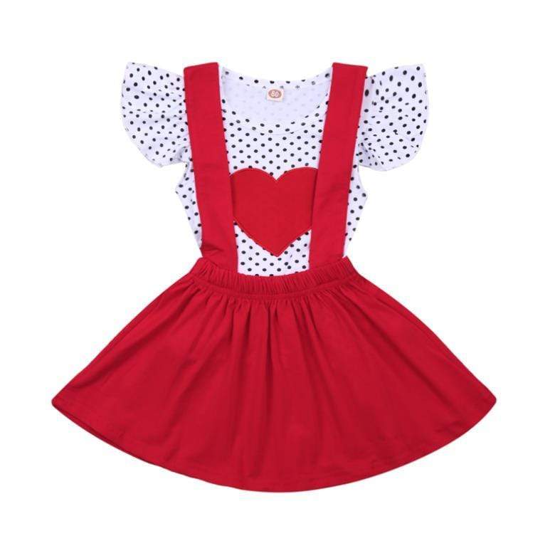 Girl's Clothing Polka Dot Heart Fly Sleeve T-shirt