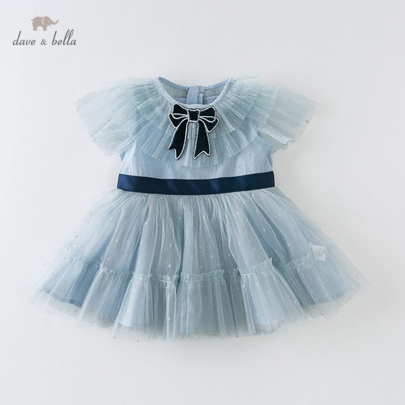 princess bow solid mesh dress