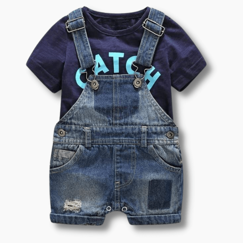Printed T-shirt with Denim overalls - Momorii