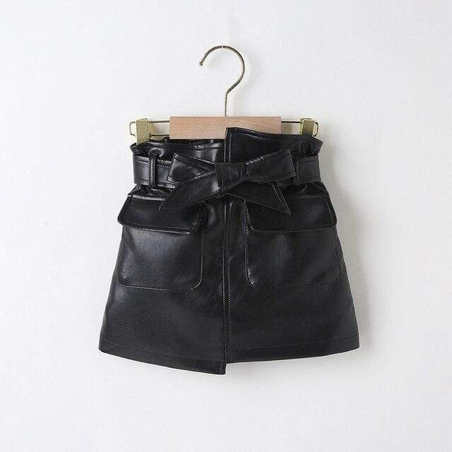 Girl's Clothing black / 5-6T PU leather skirts