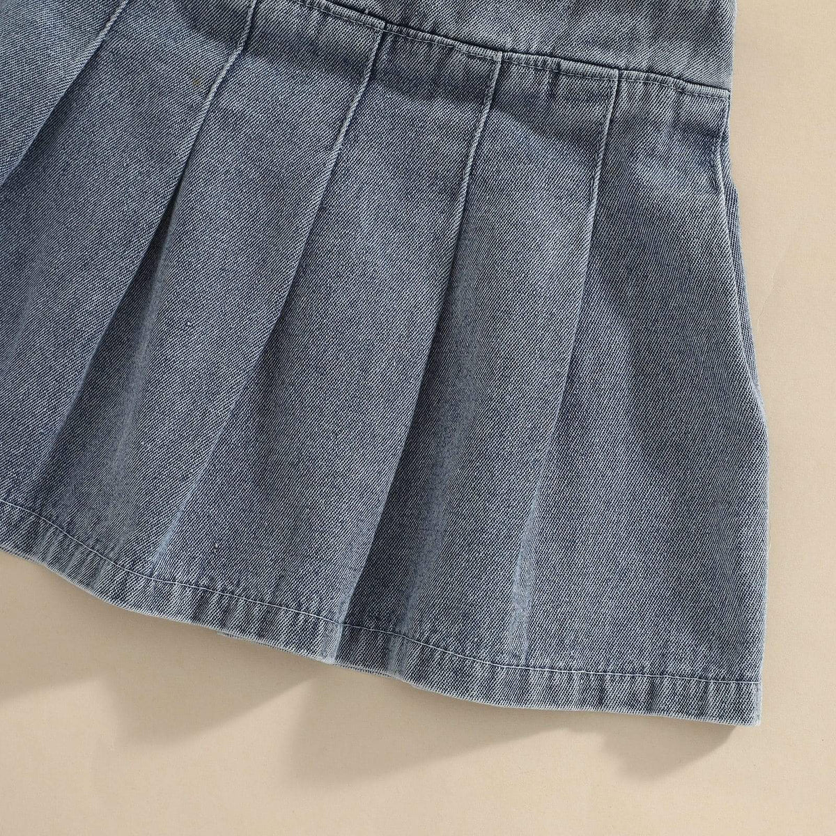 Girl's Clothing Puff Long Sleeve Tops Denim Ruffles Pleated Skirt