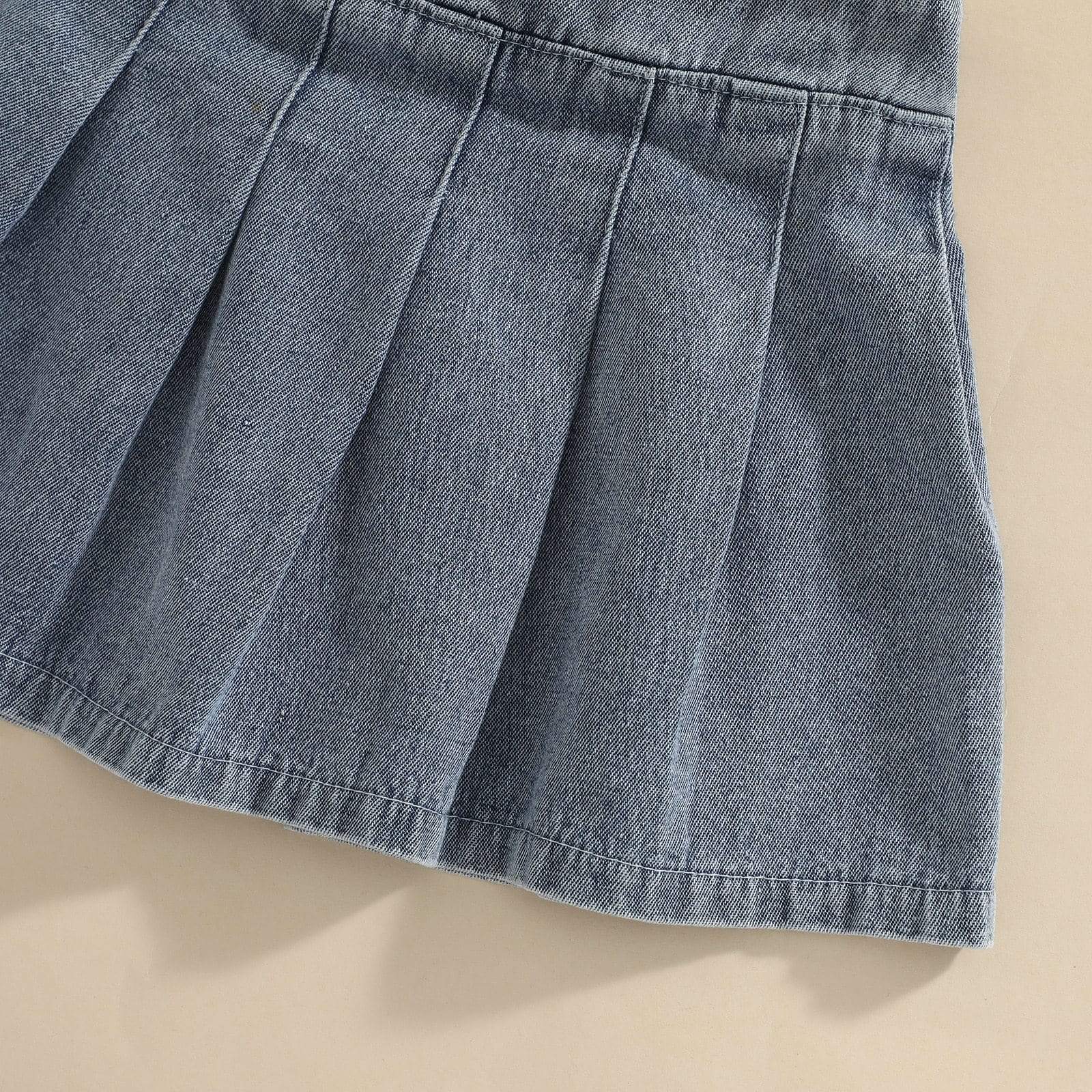 Girl's Clothing Puff Long Sleeve Tops Denim Ruffles Pleated Skirt