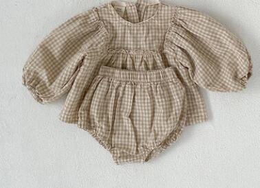 beige / 6-9M Puff sleeve blouse and bloomer