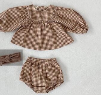 brown / 24M Puff sleeve blouse and bloomer