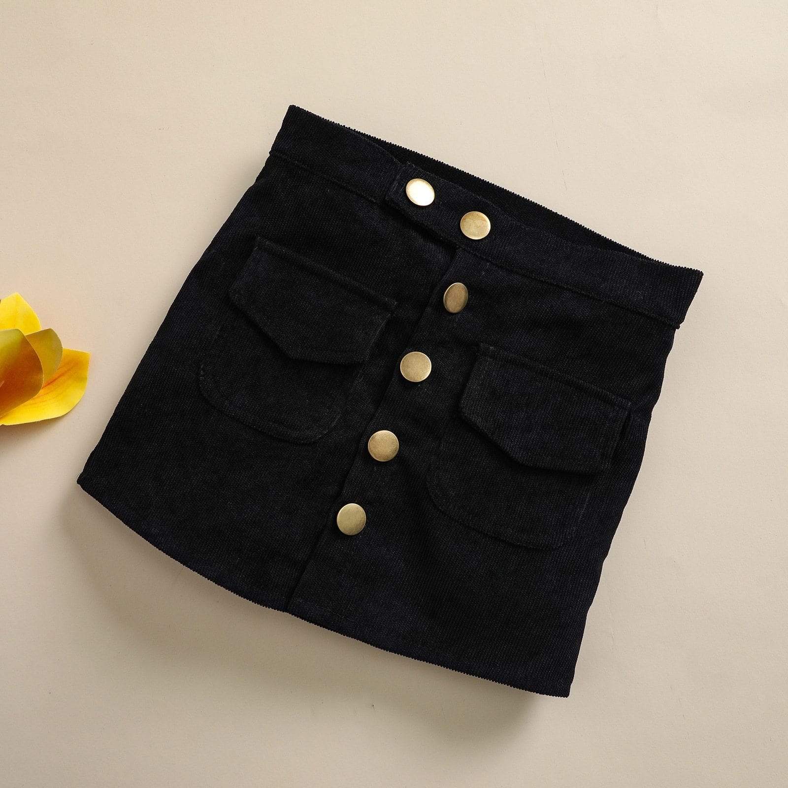 Girl's Clothing Puff Sleeve Knit Pullover Tops Button A-Line Skirts