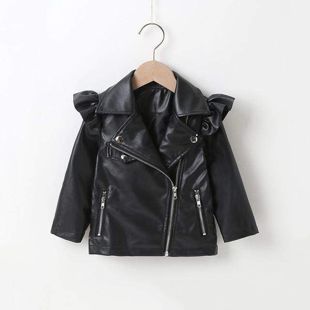 Girl's Clothing black / 3T punk street style leather jacket