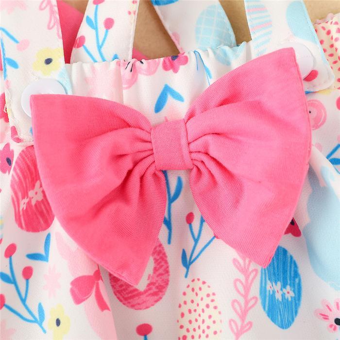 Girl's Clothing Rabbit Print Bow Strap Dress