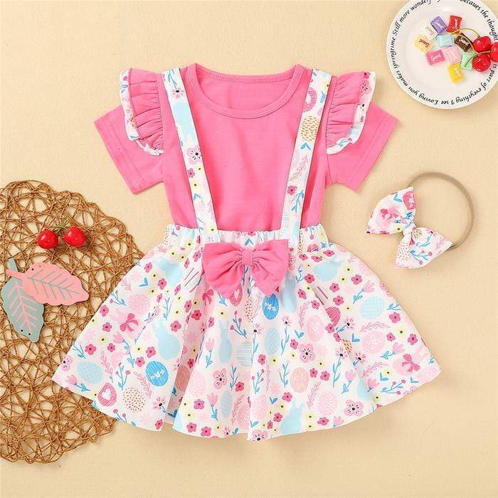 Girl's Clothing 4-5Y Rabbit Print Bow Strap Dress