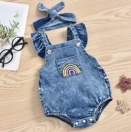 Girl's Clothing Rainbow Denim Romper
