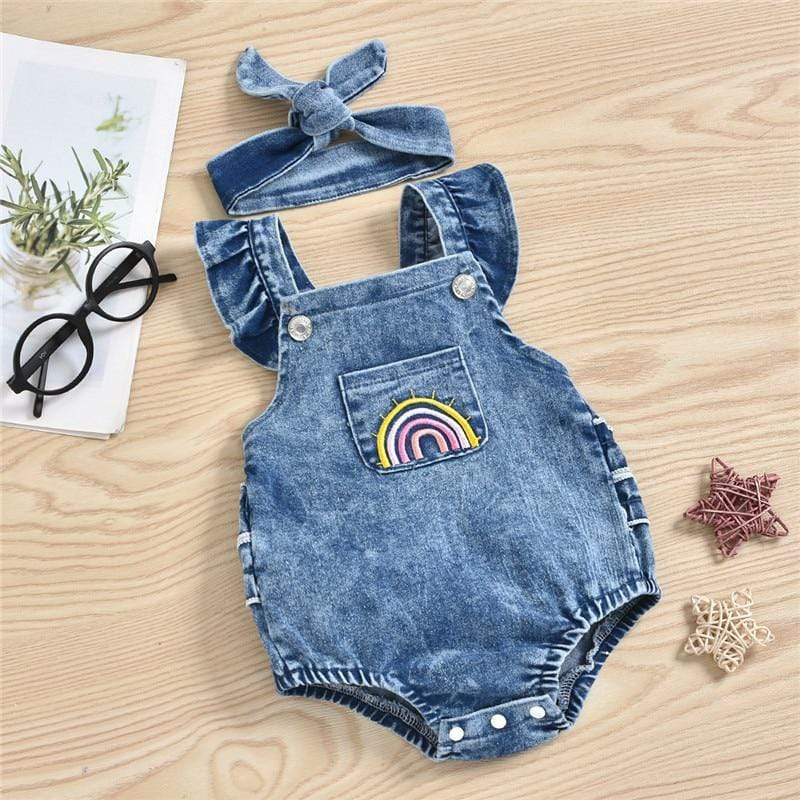 Girl's Clothing Rainbow Denim Romper