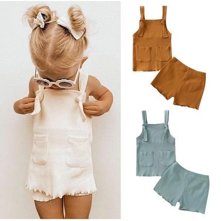 Ribbed Knitted Sleeveless Tops+Shorts Outfit