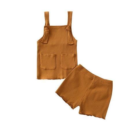 Yellow / 6M Ribbed Knitted Sleeveless Tops+Shorts Outfit