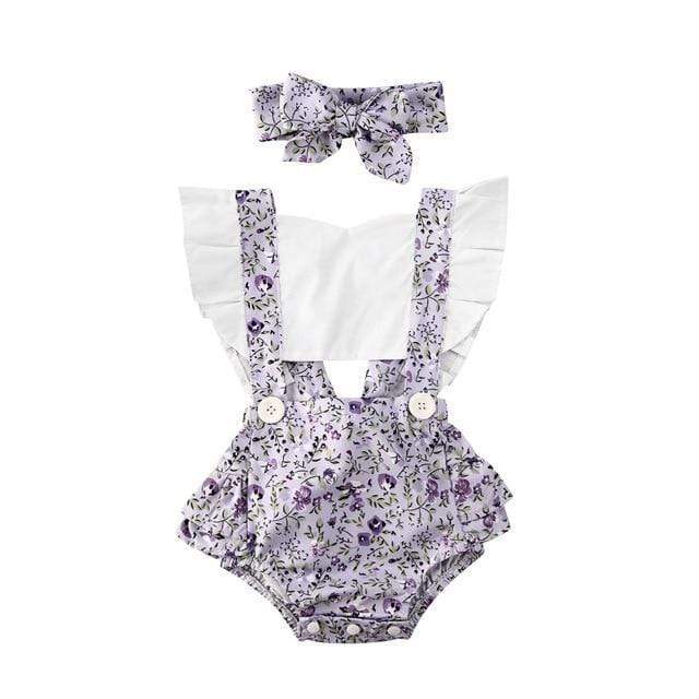 Girl's Clothing Lavander Floral / 6M Ruffled Polka Dot Romper