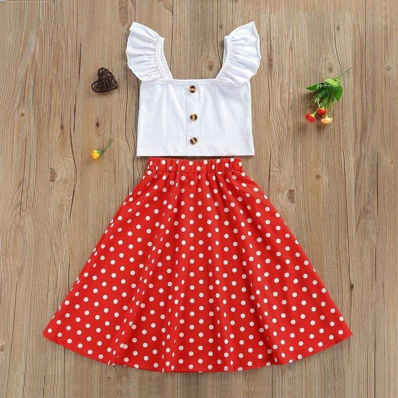 Girl's Clothing 2T Shirts+Polka Dot Printed A-Line Skirt