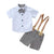 Boy's Clothing Blue / 3T Short Sleeve Lapel Bowknot Shirt Top+Plaid Suspender