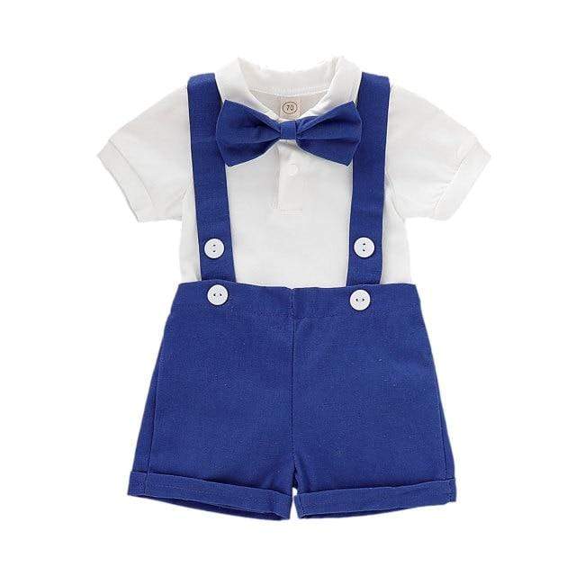 Boy's Clothing Blue / 6M Short Sleeve Lapel Romper + Suspender Pants