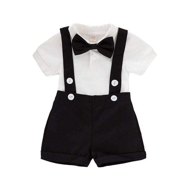 Boy's Clothing Black / 24M Short Sleeve Lapel Romper + Suspender Pants