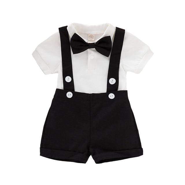 Boy's Clothing Black / 24M Short Sleeve Lapel Romper + Suspender Pants