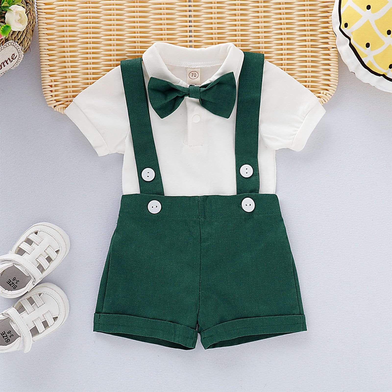 Boy's Clothing Short Sleeve Lapel Romper + Suspender Pants