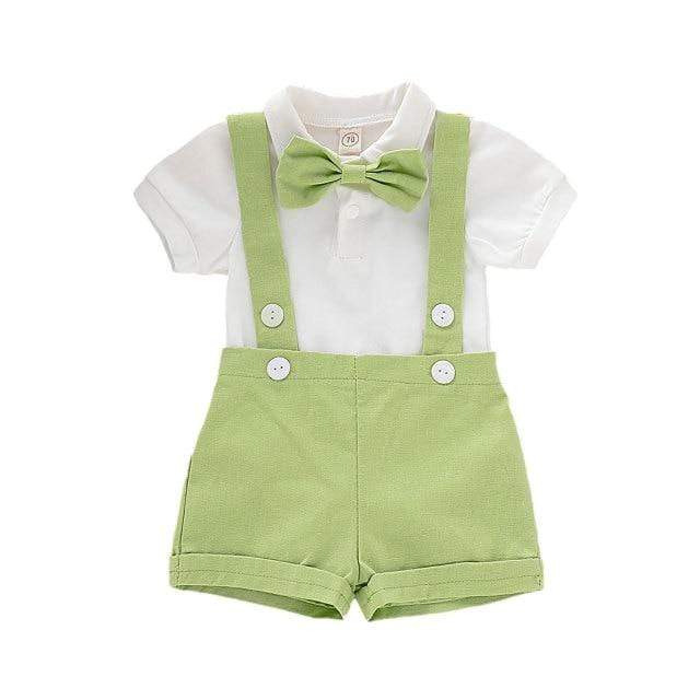 Boy's Clothing Light Green / 6M Short Sleeve Lapel Romper + Suspender Pants