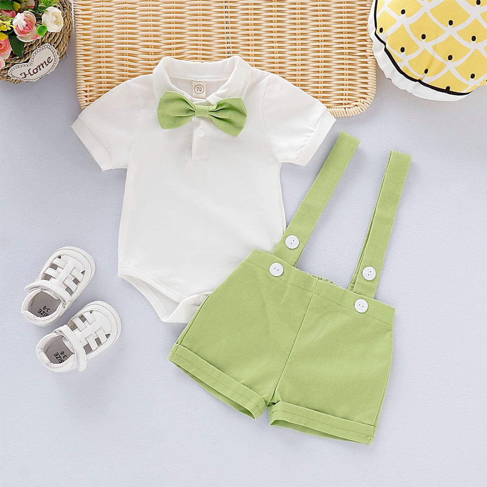 Boy's Clothing Short Sleeve Lapel Romper + Suspender Pants