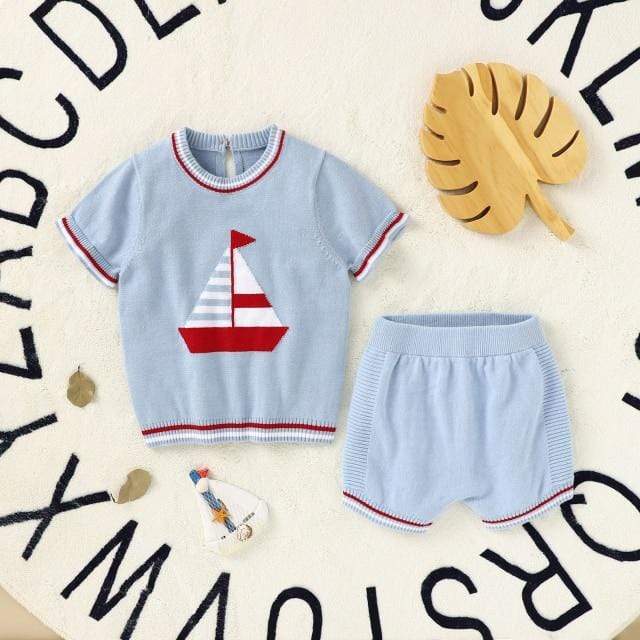 Boy's Clothing 82W671-2 2 / 3M Short Sleeve Newborn Tee Tops + Bottoms 2pcs Outfits