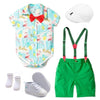 GREEN / 24M Short Sleeve Outfits Hat + Rompers + Bib Pants + Shoes