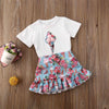 Girl&#39;s Clothing Short Sleeve Top T-shirt Ruffles Skirts Outfit