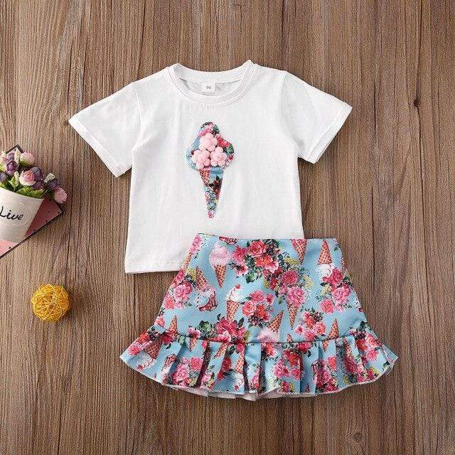 Girl's Clothing White / 18M Short Sleeve Top T-shirt Ruffles Skirts Outfit