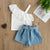 Girl's Clothing Shoulder Strap Ruffle Tops Button