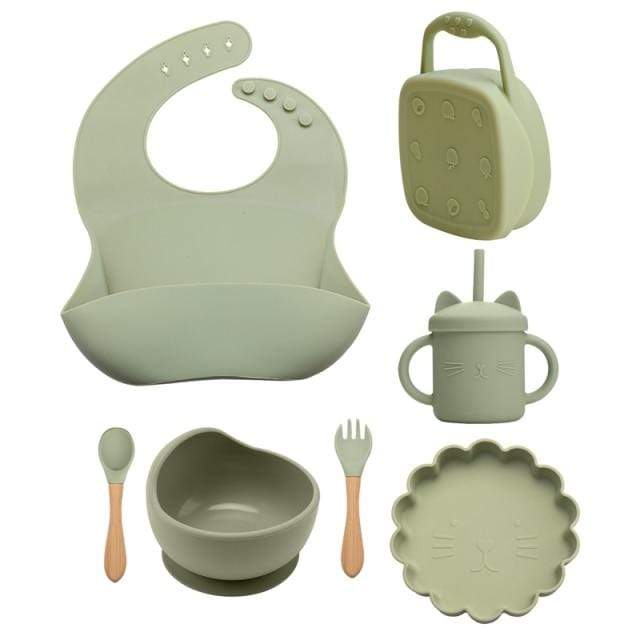 Accessories Bean Green Silicone Baby Plate Set