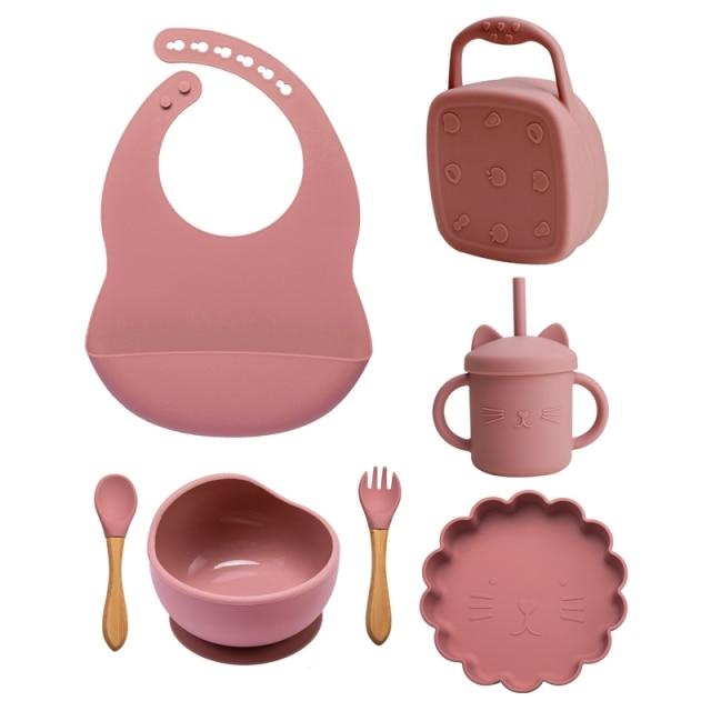 Accessories Leather powder Silicone Baby Plate Set
