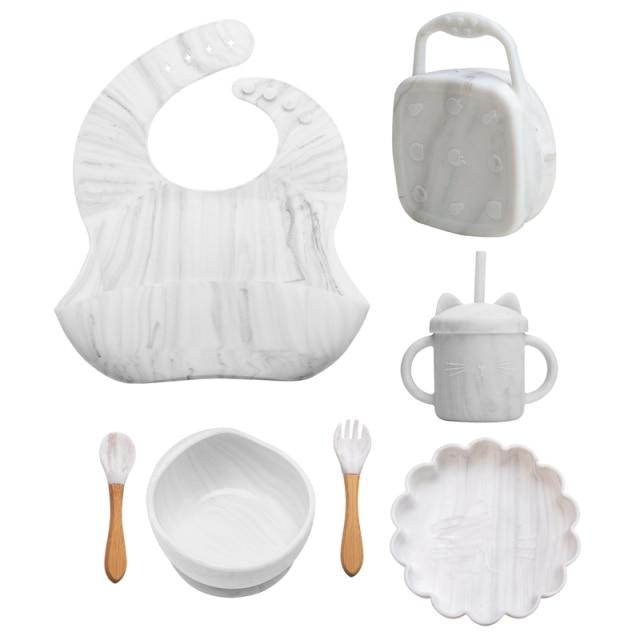 Accessories Marble Silicone Baby Plate Set