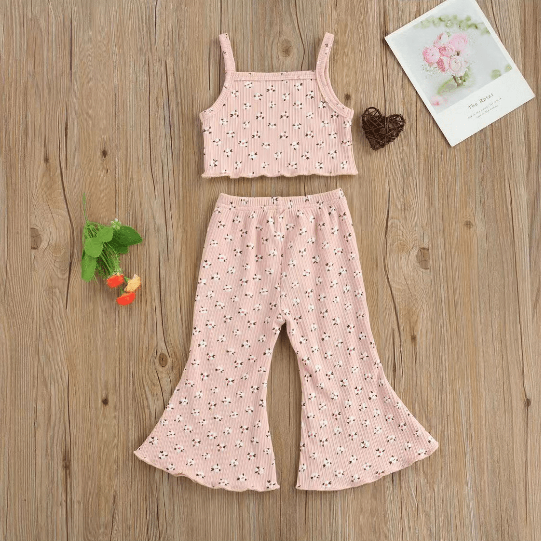 Sleeveless Floral Print Crop Tank Tops + Flare Pants Set