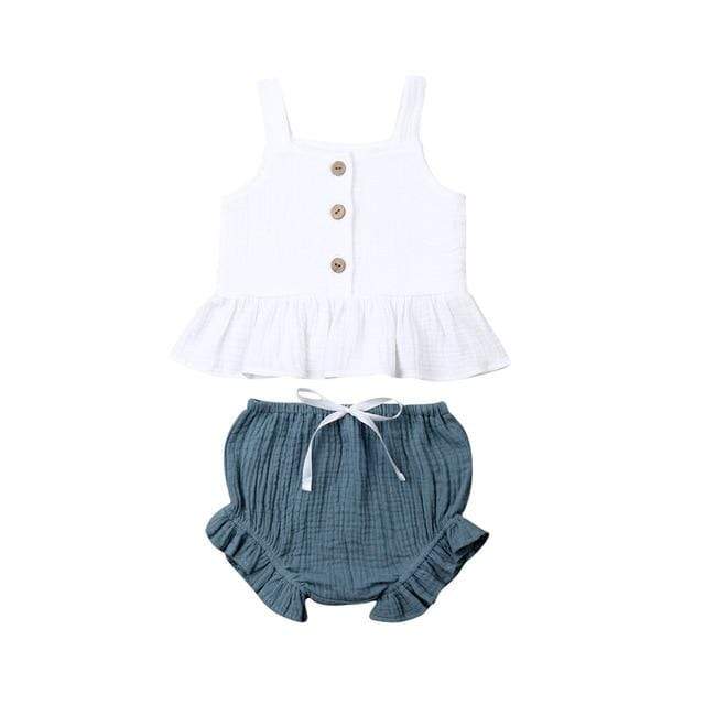 Girl's Clothing White &amp; Blue / 24M Sleeveless Tank Top with Shorts