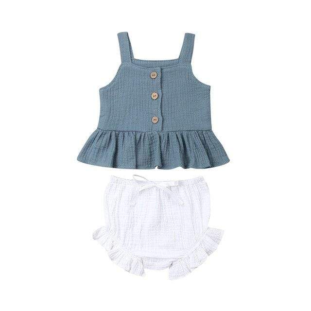 Girl's Clothing Bue &amp; White / 12M Sleeveless Tank Top with Shorts