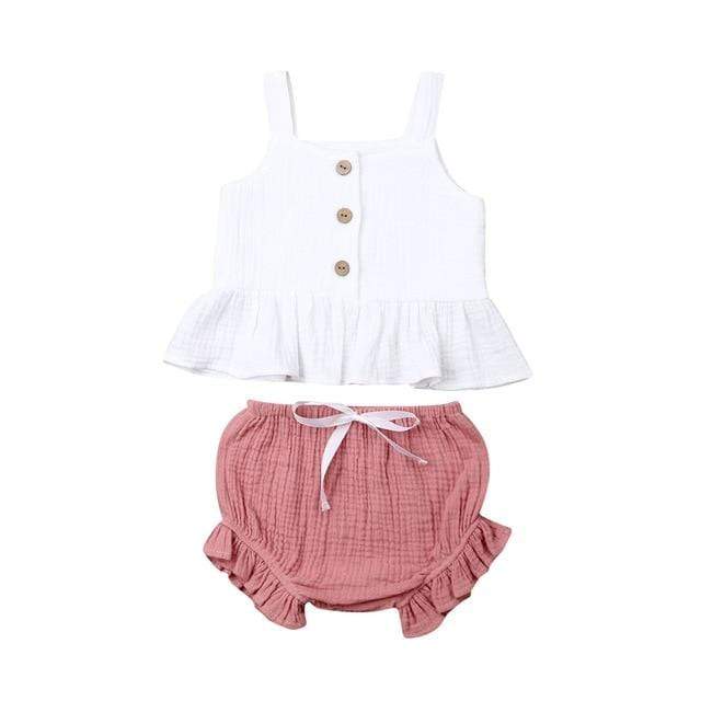 Girl's Clothing White &amp; Pink / 4T Sleeveless Tank Top with Shorts