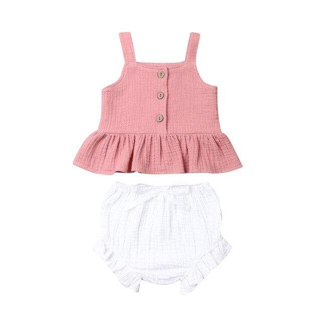 Girl's Clothing Pink &amp; White / 3T Sleeveless Tank Top with Shorts
