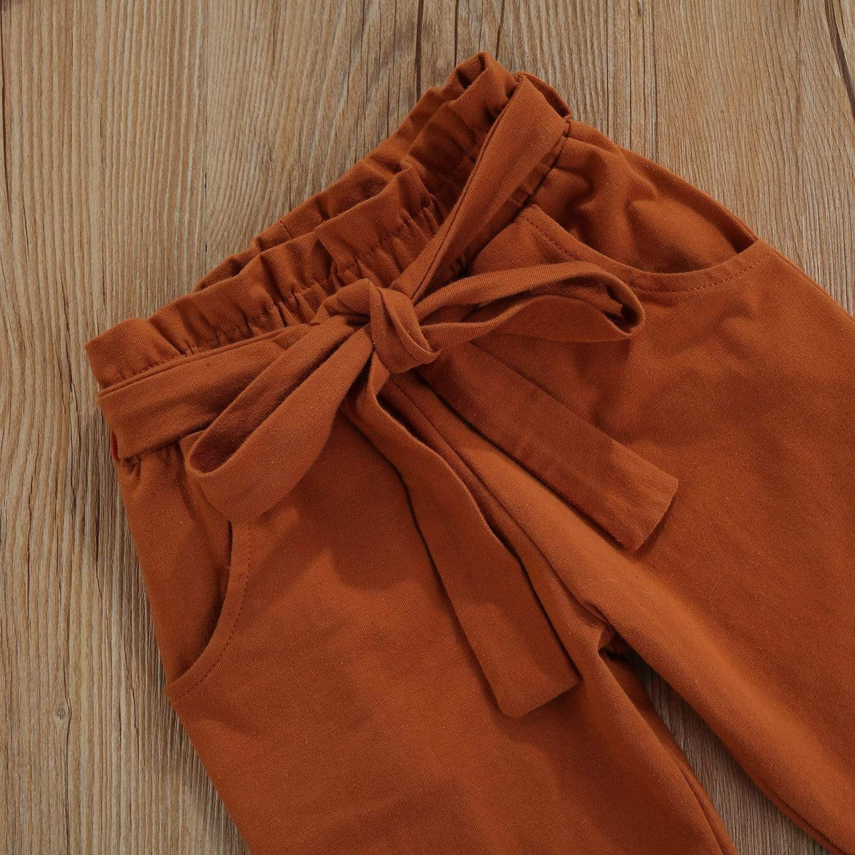 Girl's Clothing Sleeveless Vest + Brown Pants Belt Clothes Set