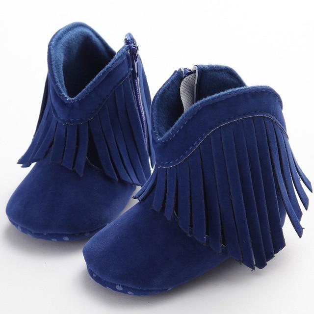 Shoes Blue / 0 - 6M Solid Fringe Baby Shoes