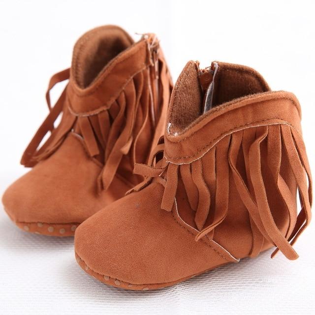 Shoes Brown / 0 - 6M Solid Fringe Baby Shoes