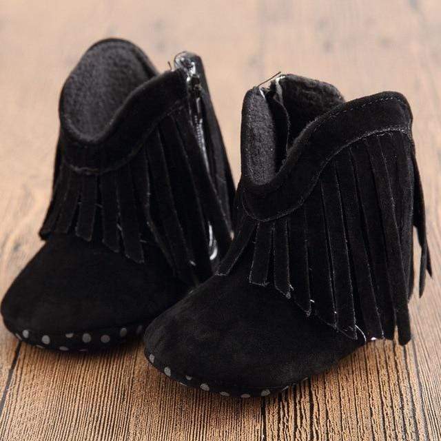 Shoes Black / 0 - 6M Solid Fringe Baby Shoes