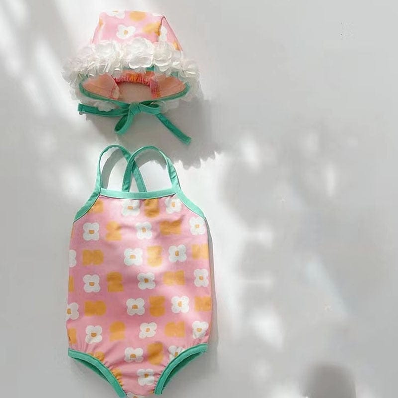 pink one piece / 6-9M Split Swimwear