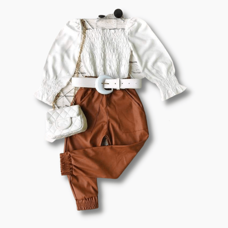 Girl's Clothing Square Neck Top and Pants Set