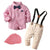 Boy's Clothing Pink Striped Shirt + Khaki Pants + Red Hat / 12M Stripe Shirt Boy Outfit