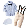 Boy&#39;s Clothing Blue Striped Shirt + Khaki Pants + Striped Hat / 4T Stripe Shirt Boy Outfit