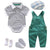 Boy's Clothing 5 pieces suit 2 / 3M / China Baby Boy Set Cotton Hat + Striped Romper