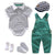 Boy's Clothing 5 pieces suit 3 / 3M / China Baby Boy Set Cotton Hat + Striped Romper