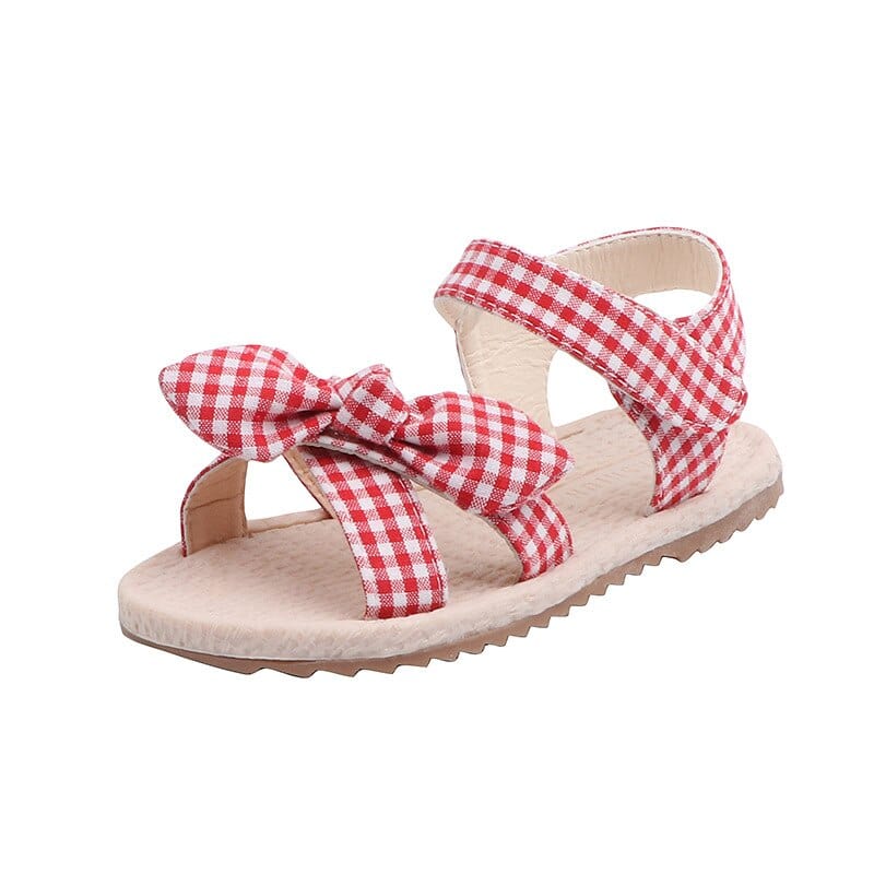Flat Gingham Baby Girl Sandals, Anti-slippery - Momorii
