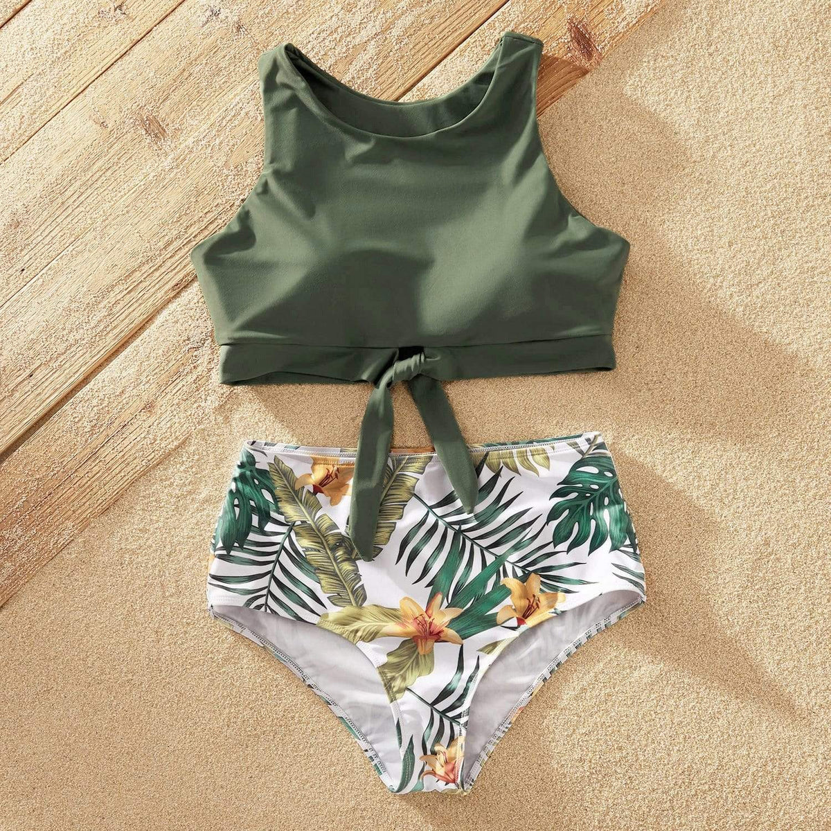 Girl's Clothing Summer Tankini Floral and Leaf Swimsuit